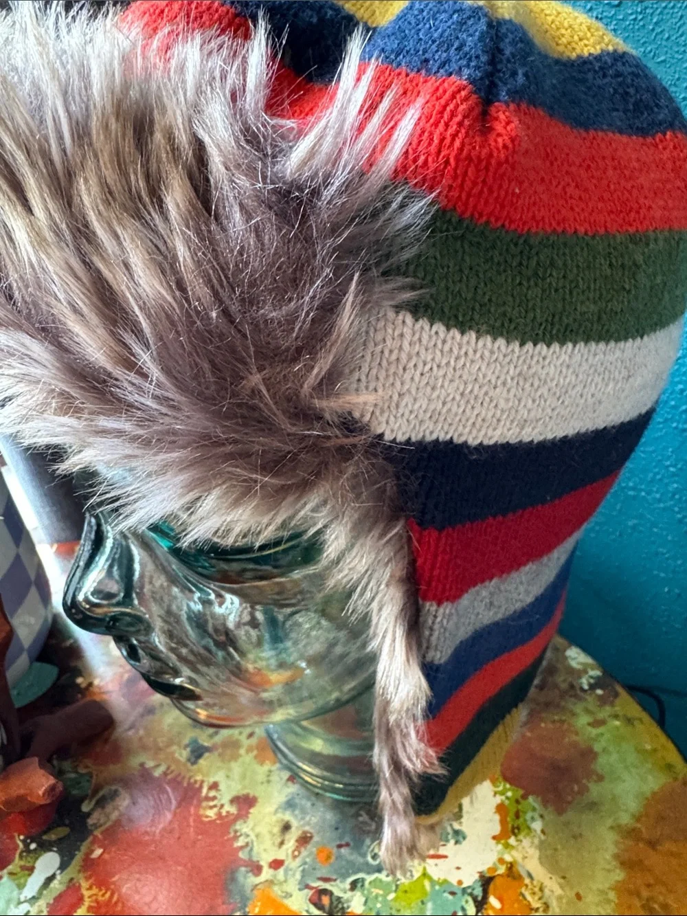 Nostalgic Stripes Faux Fur Trapper Hat